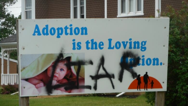 Sacred Heart Anti-abortion Sign Graffitied in Alberton, Prince Edward Island