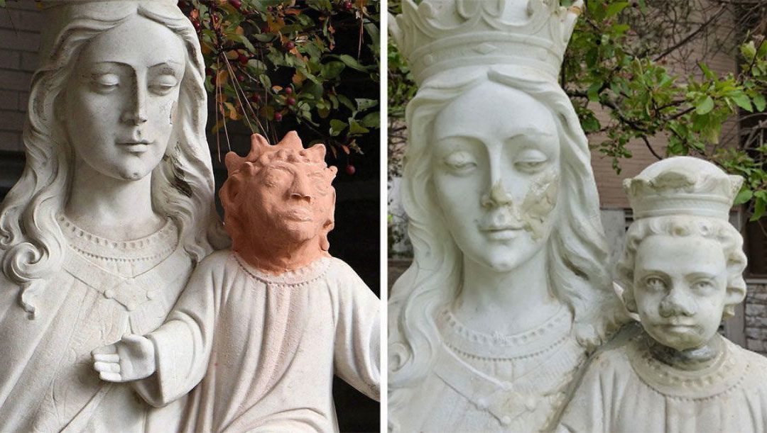 St. Anne Des Pins Baby Jesus Face Remade after Vandals Steal the Original in Sudbury, Ontario