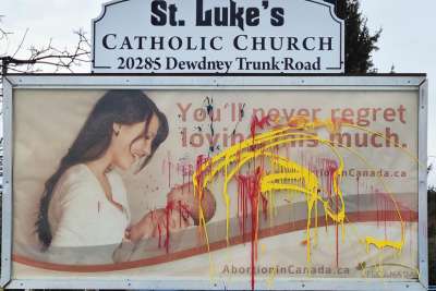 St. Luke’s Anti-Abortion Sign Graffitied in Maple Ridge, British Columbia