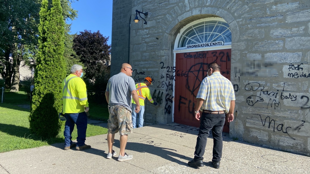 St. Francis Xavier Mission Catholic Church Graffitied in Kahnawake, Quebec
