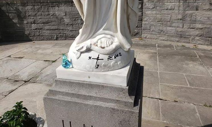 Basilica of Our Lady Immaculate Statue Graffitied in Guelph, Ontario