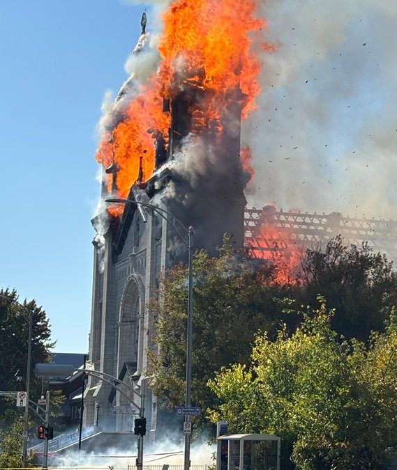 Former Notre-Dame-des-Sept-Allegresses Church a Total Loss in Trois-Rivieres, Quebec